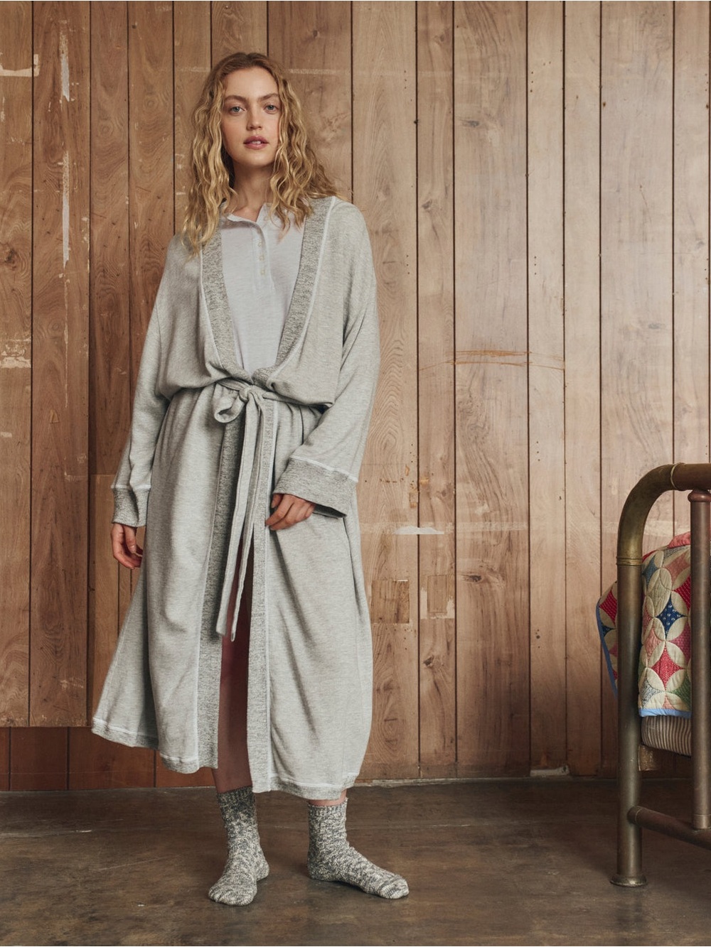 THE GREAT. Sleep Light Gray Long Tie-Waist Robe